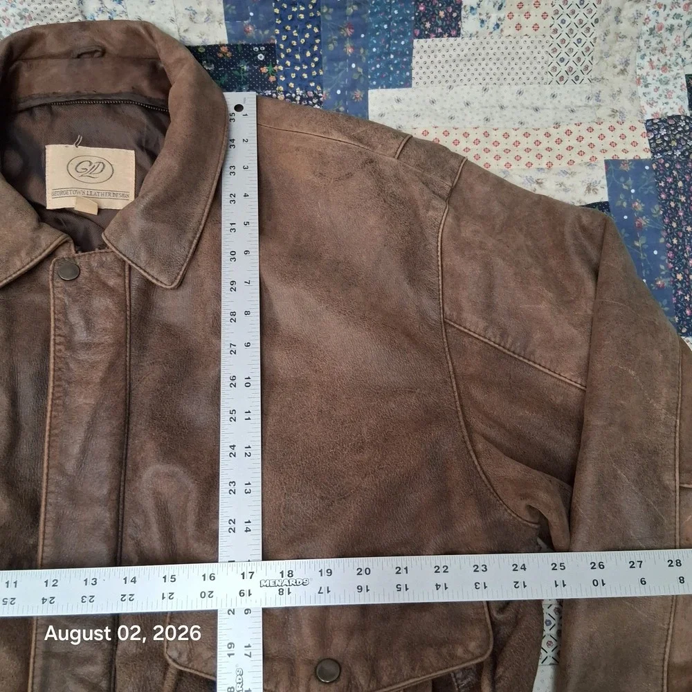 Vintage 90s Georgetown Leather Design Mens XL Brown Patina Aviator Bomber Jacket